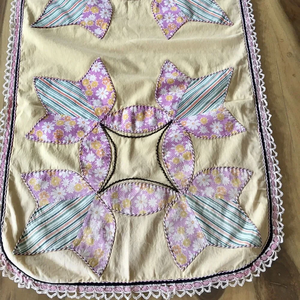 Appliqué Antique Dresser Scarf/Table Runner large yellow  Homemade